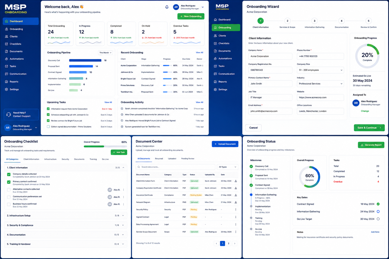 MSP Onboarding development screens